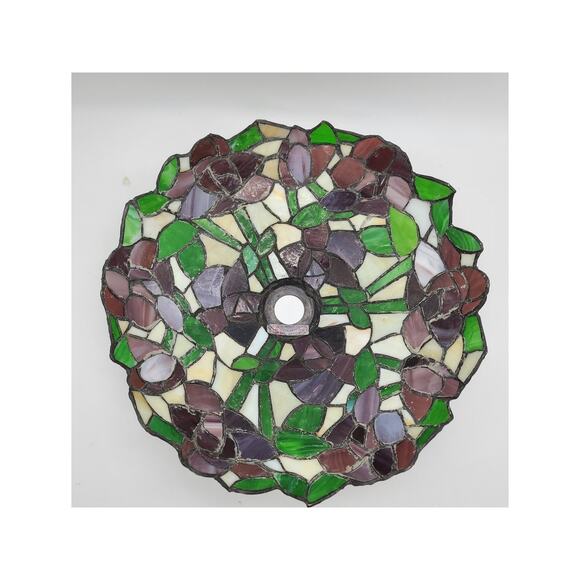 Vintage Tiffany Style Stained Slag Glass Lampshade 14" Dia x 4.5" T - Picture 5 of 8